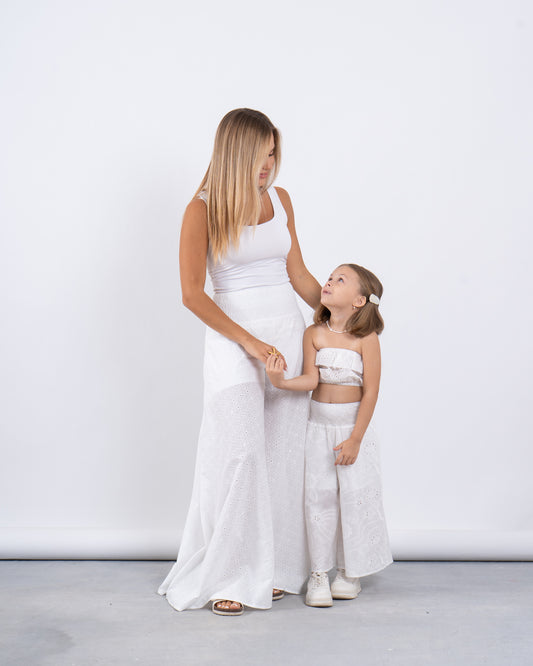 Embroidered Cotton Extra Wide Leg Pants