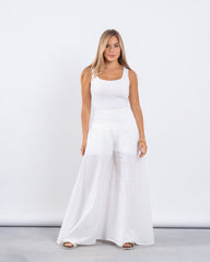 Embroidered Cotton Extra Wide Leg Pants