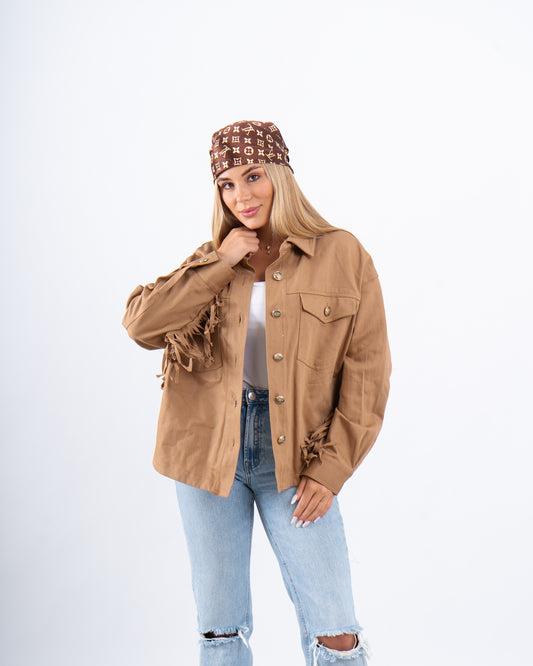 Fringe Detail Twill Jacket
