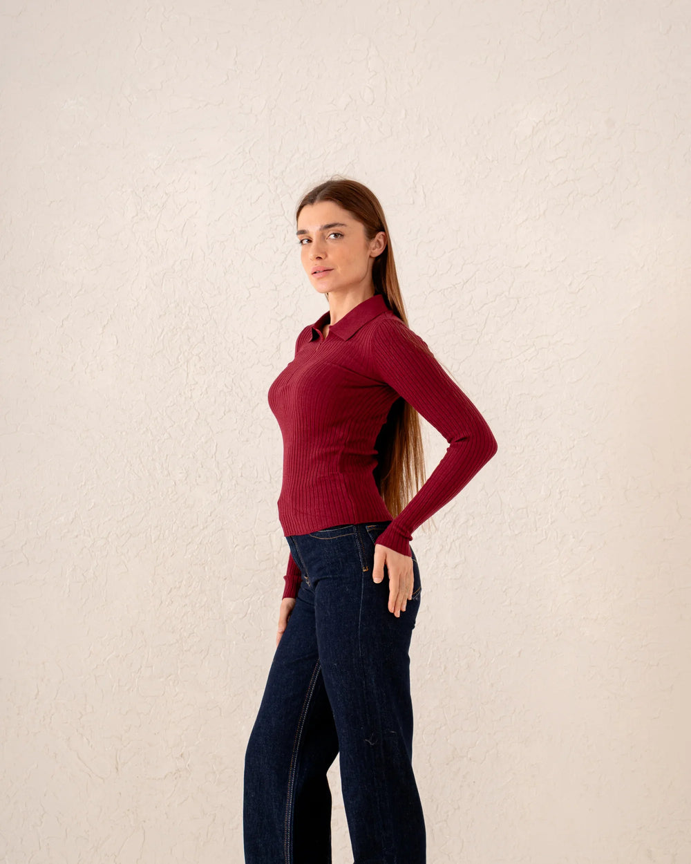 Women knit zip up polo - Venti