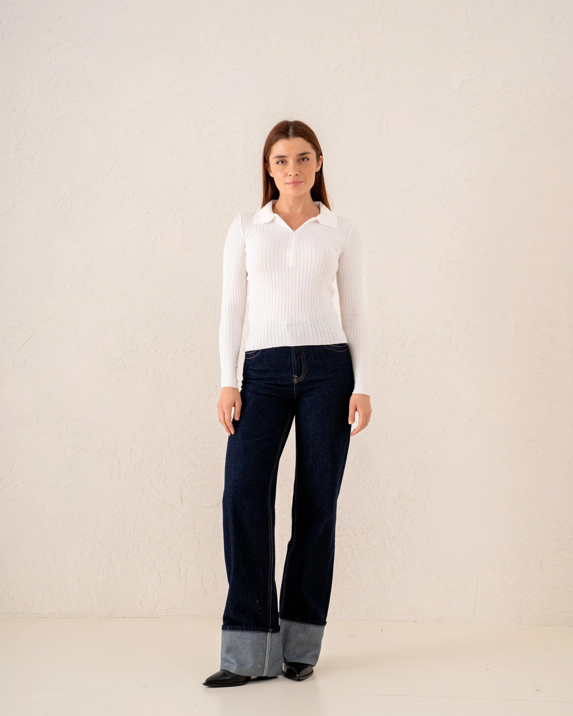 Women knit zip up polo - Venti