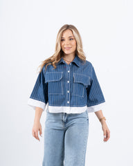 Contrast Trim Cropped Shirt