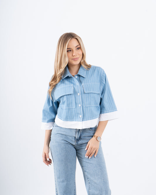 Contrast Trim Cropped Shirt