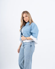 Contrast Trim Cropped Shirt