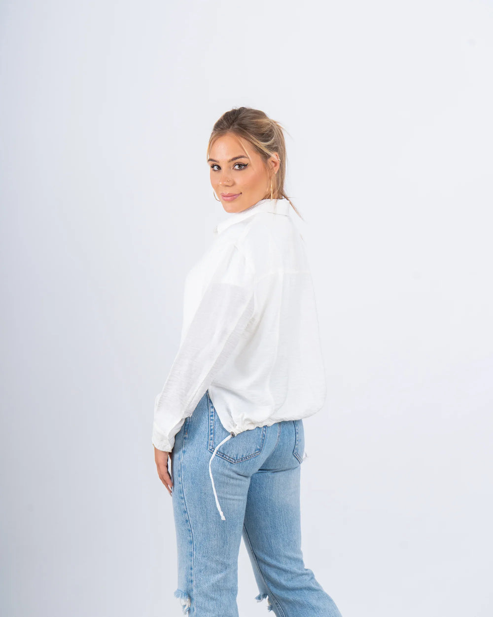 Drawstring Detail Textured Shirt - Venti