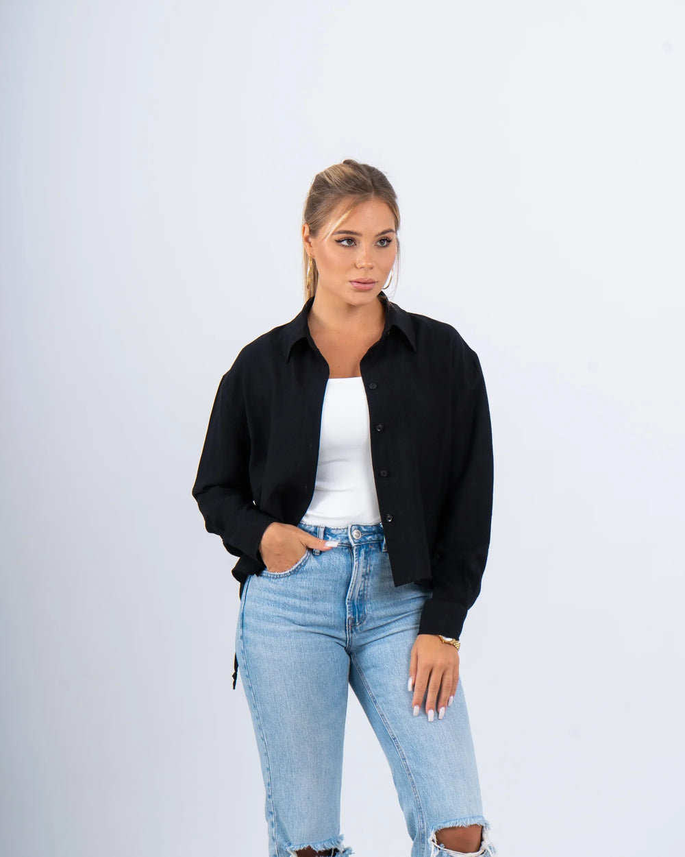 Drawstring Detail Textured Shirt - Venti