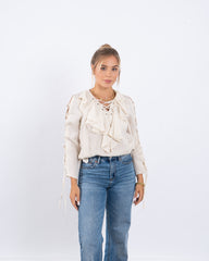 Lace-Up Blouse With Ruffle Detail
