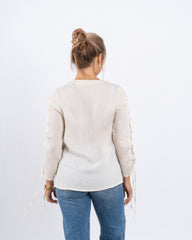 Lace-Up Blouse With Ruffle Detail