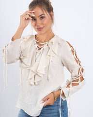 Lace-Up Blouse With Ruffle Detail