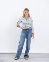 Lace-Up Blouse With Ruffle Detail