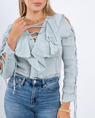 Lace-Up Blouse With Ruffle Detail