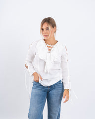 Lace-Up Blouse With Ruffle Detail
