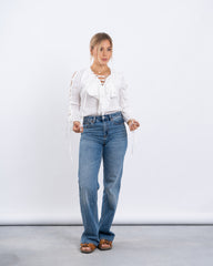 Lace-Up Blouse With Ruffle Detail