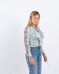 Lace-Up Blouse With Ruffle Detail