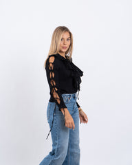 Lace-Up Blouse With Ruffle Detail