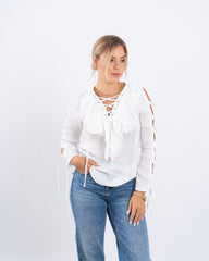 Lace-Up Blouse With Ruffle Detail