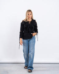 Lace-Up Blouse With Ruffle Detail