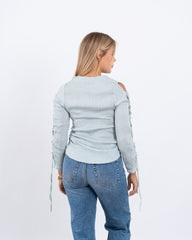 Lace-Up Blouse With Ruffle Detail