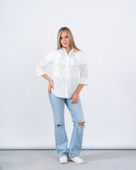 Embroidered Eyelet Button-Up Shirt