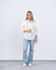 Embroidered Eyelet Button-Up Shirt