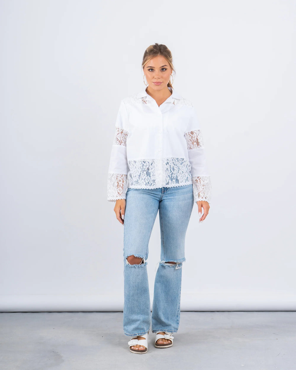 Lace Button-Up Shirt - Venti