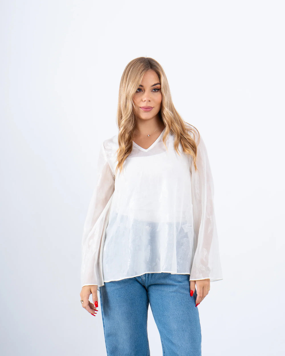 Sheer Jacquard Flowy Blouse - Venti