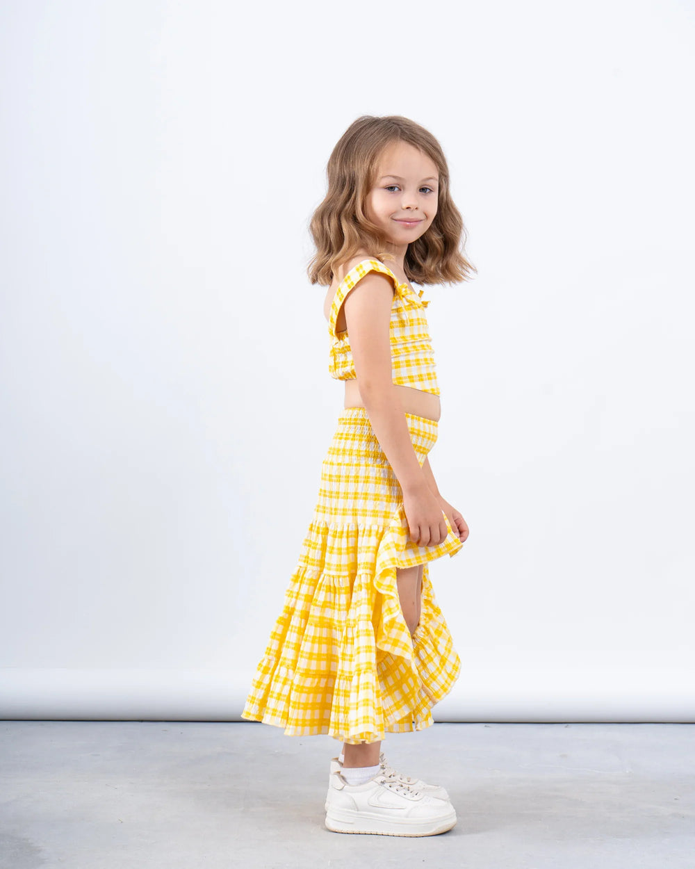 Gingham High-Low Ruffle Skirt - Venti