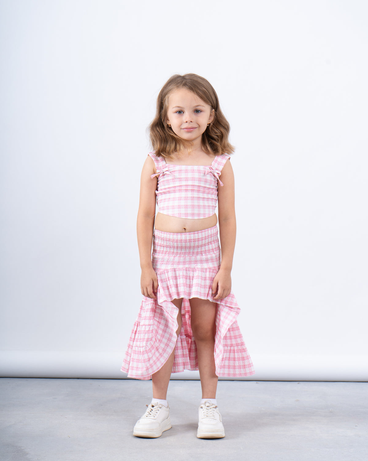 Gingham High-Low Ruffle Skirt