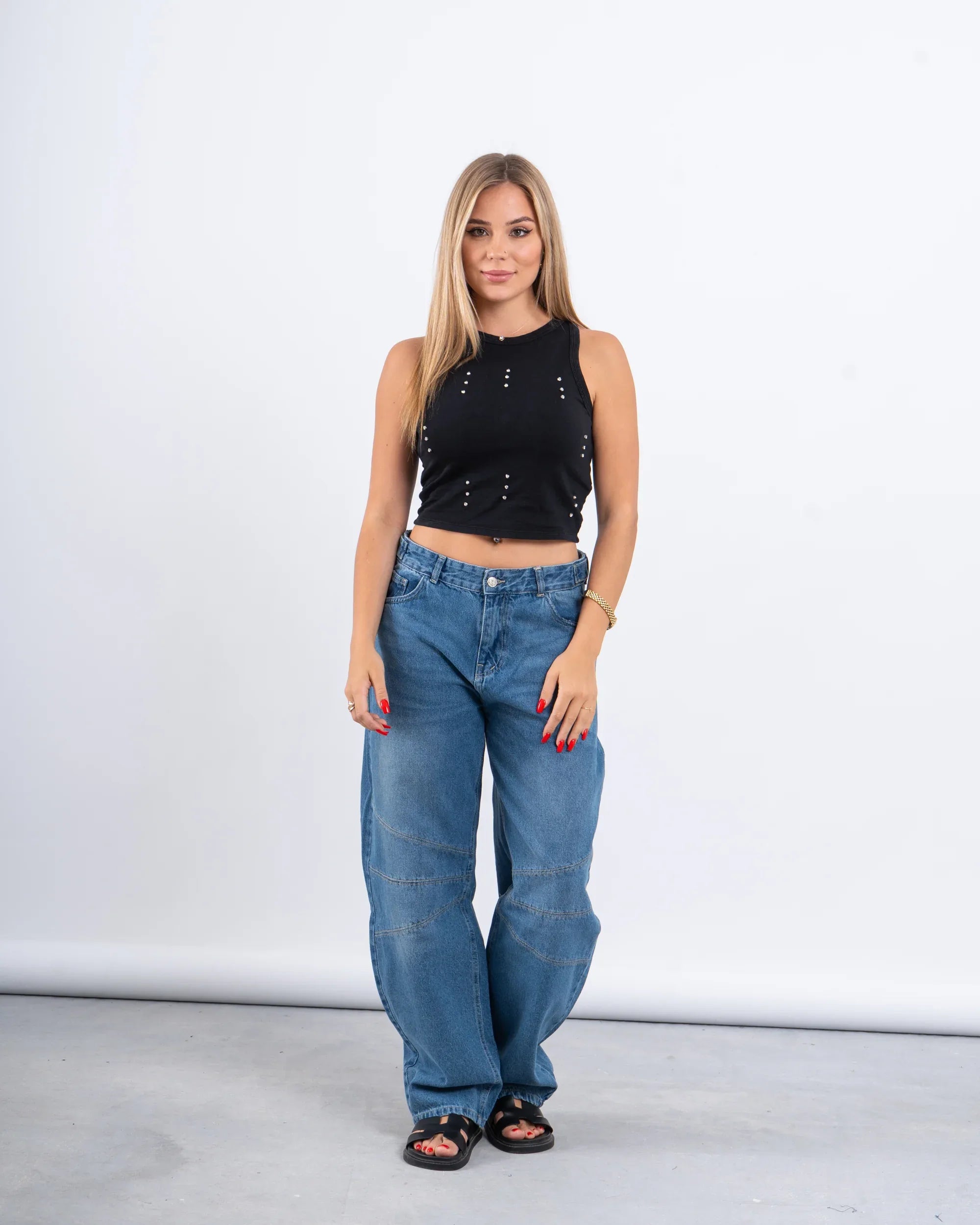 Rhinestone Embellished Cropped Tank Top - Venti