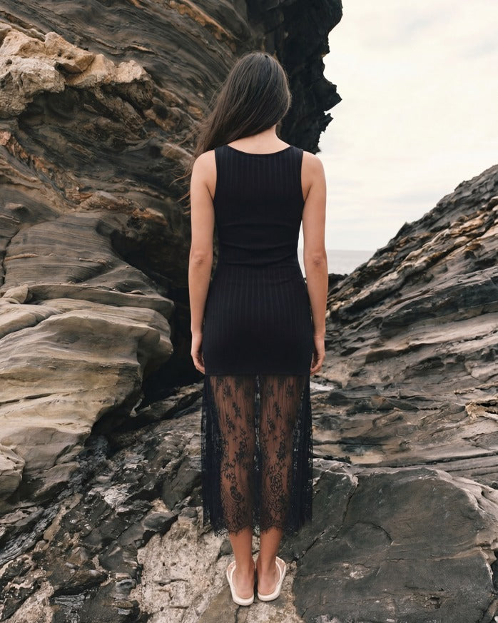 Women ribbed block lace