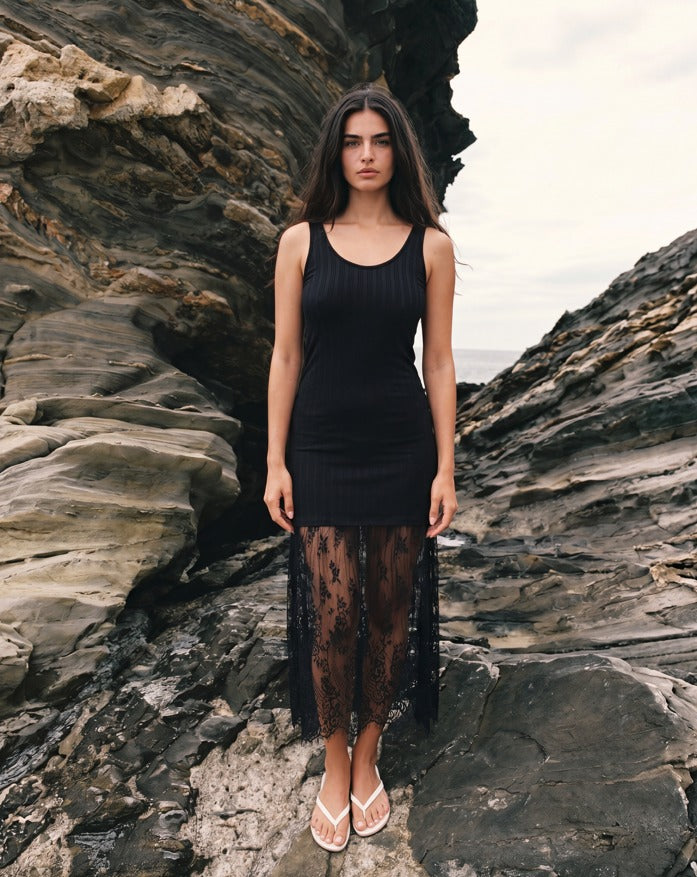 Women ribbed block lace
