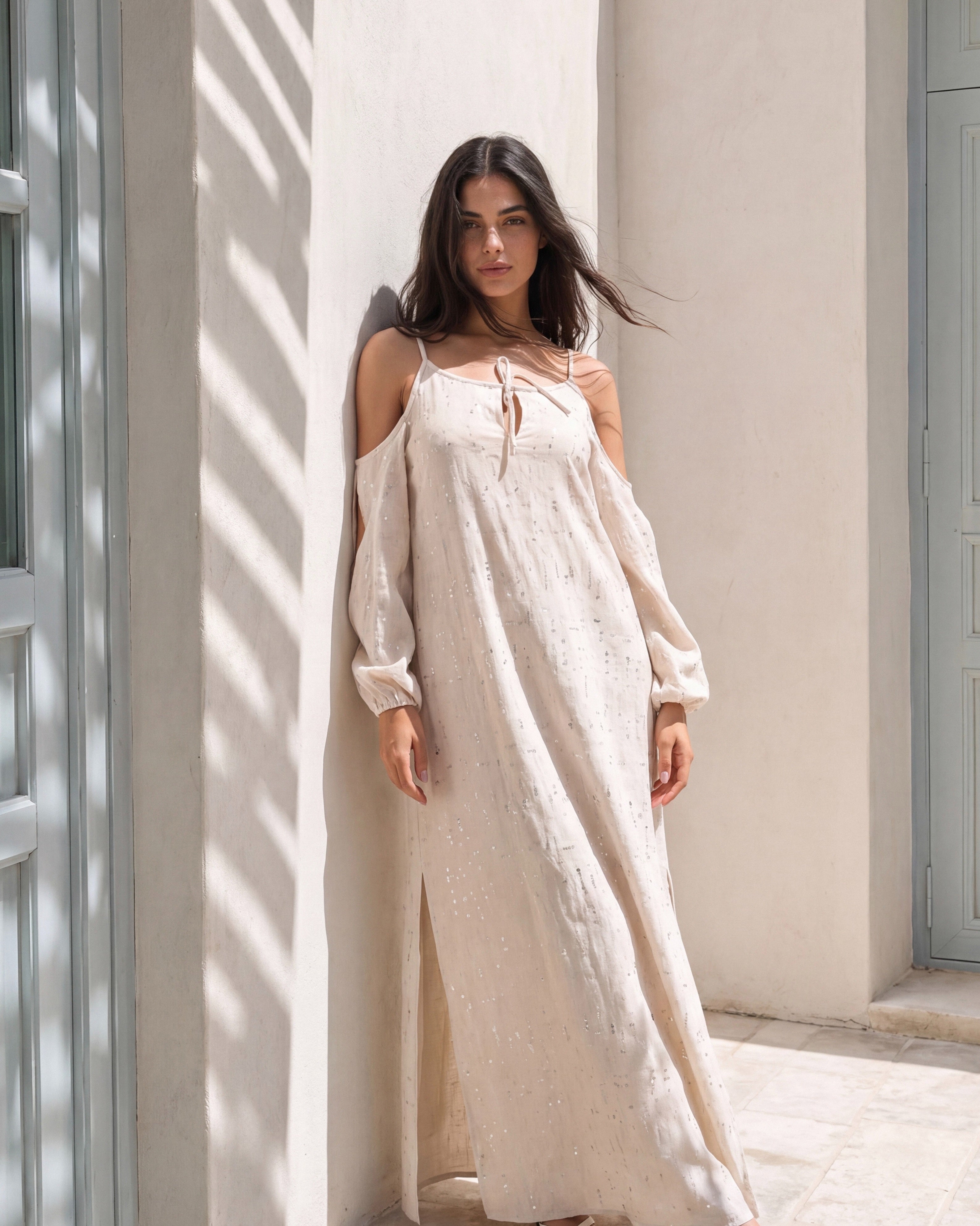 Women Linen sparkled maxi Dress