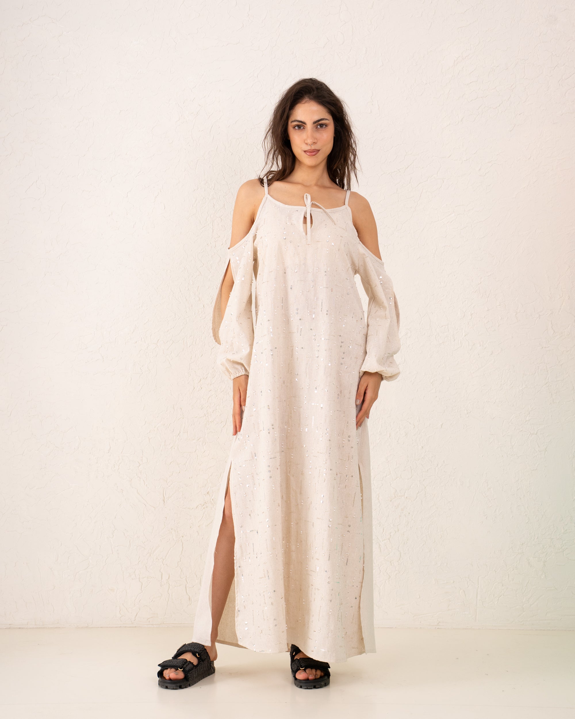 Women Linen sparkled maxi Dress