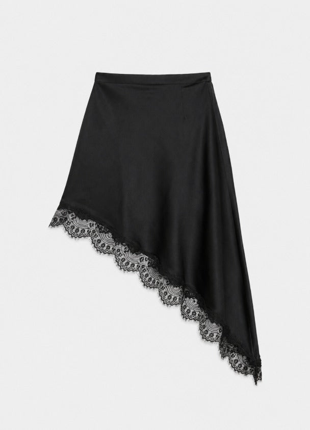 Women assymetric lace trim Skirt