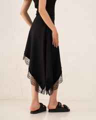 Women assymetric lace trim Skirt