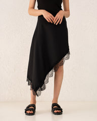 Women assymetric lace trim Skirt