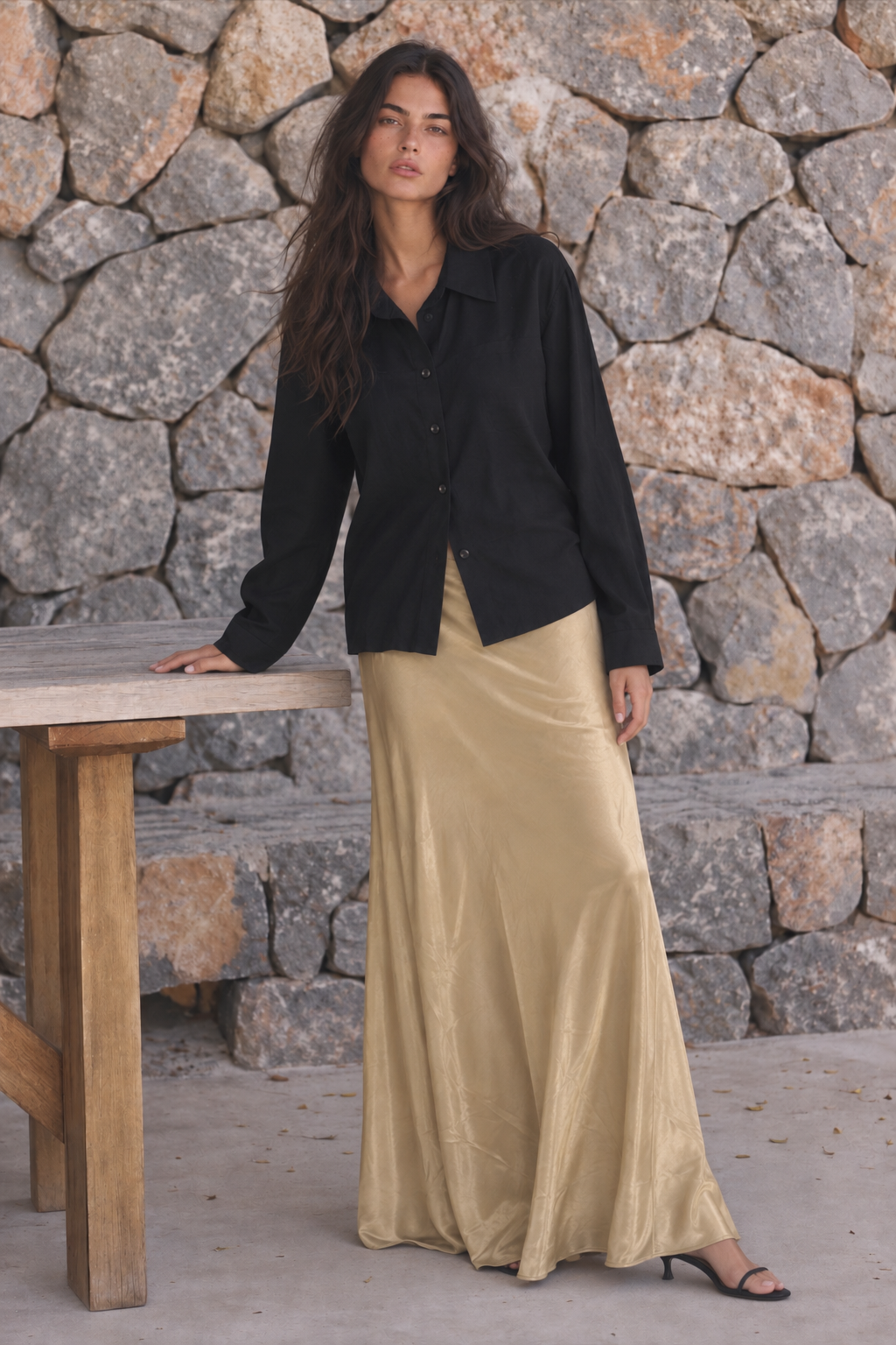 Women silk feel solid skirt