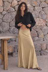 Women silk feel solid skirt
