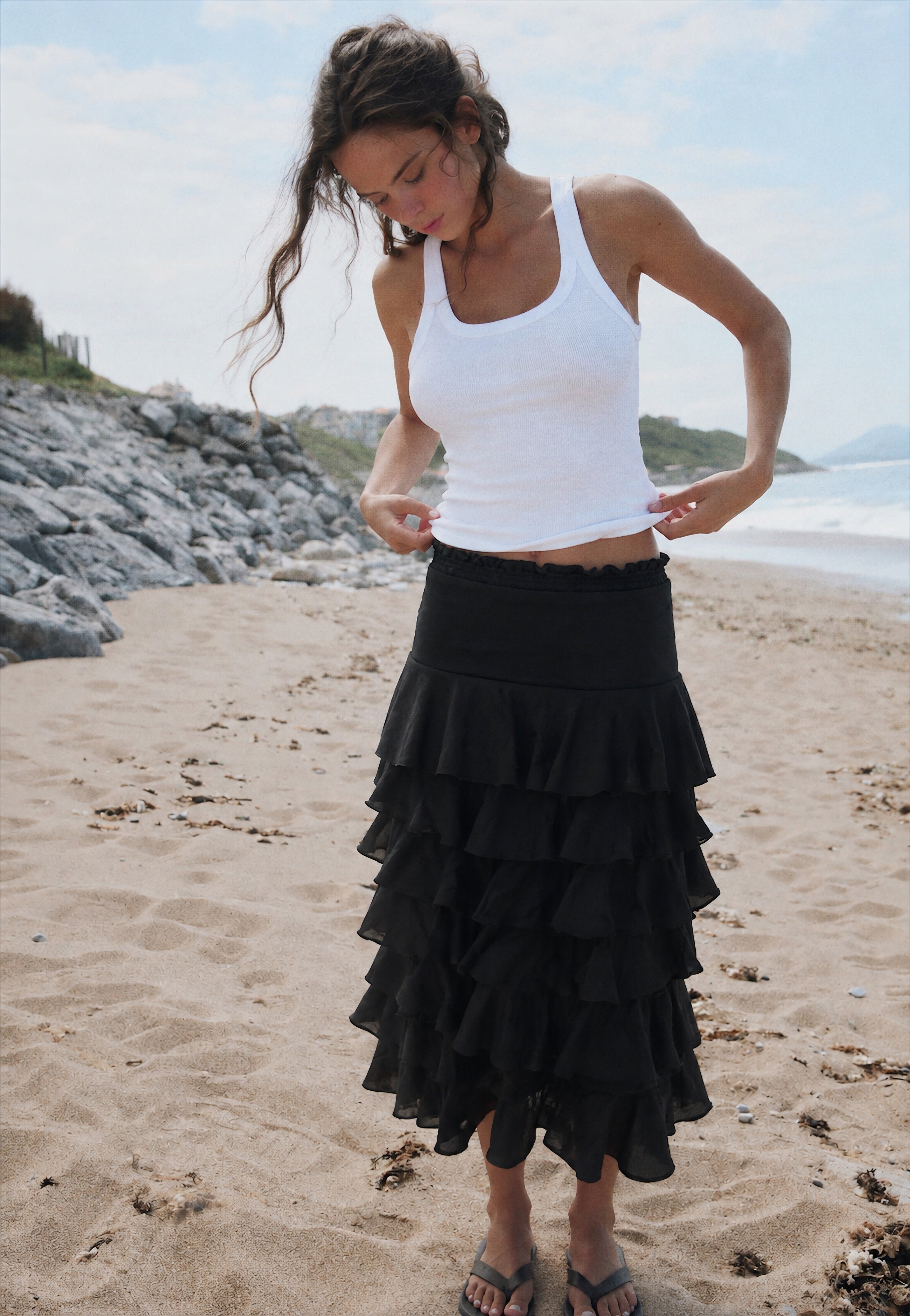 Women ruffles maxi skirt