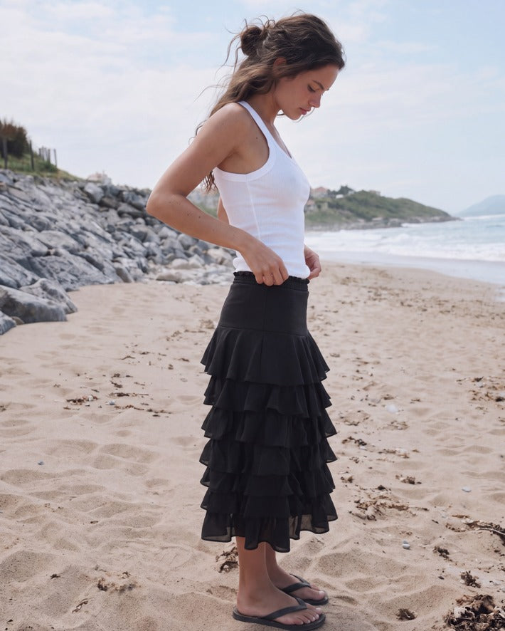 Women ruffles maxi skirt