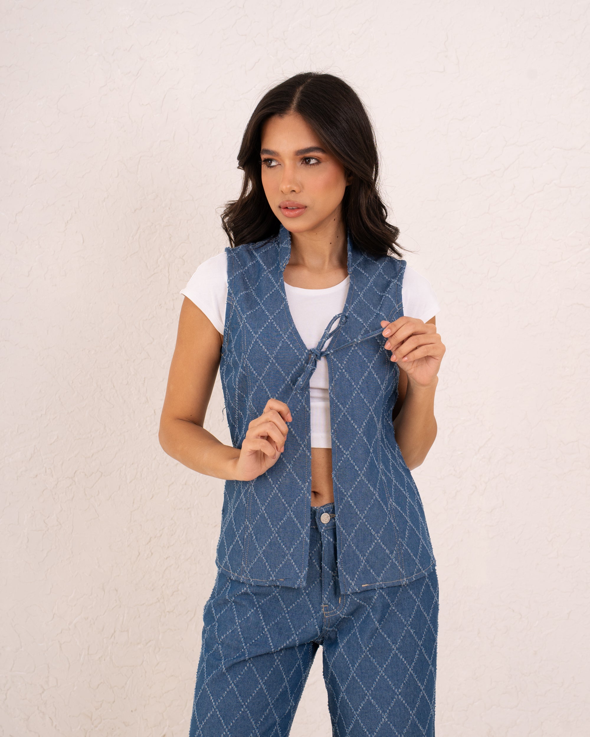 Denim tie up vest