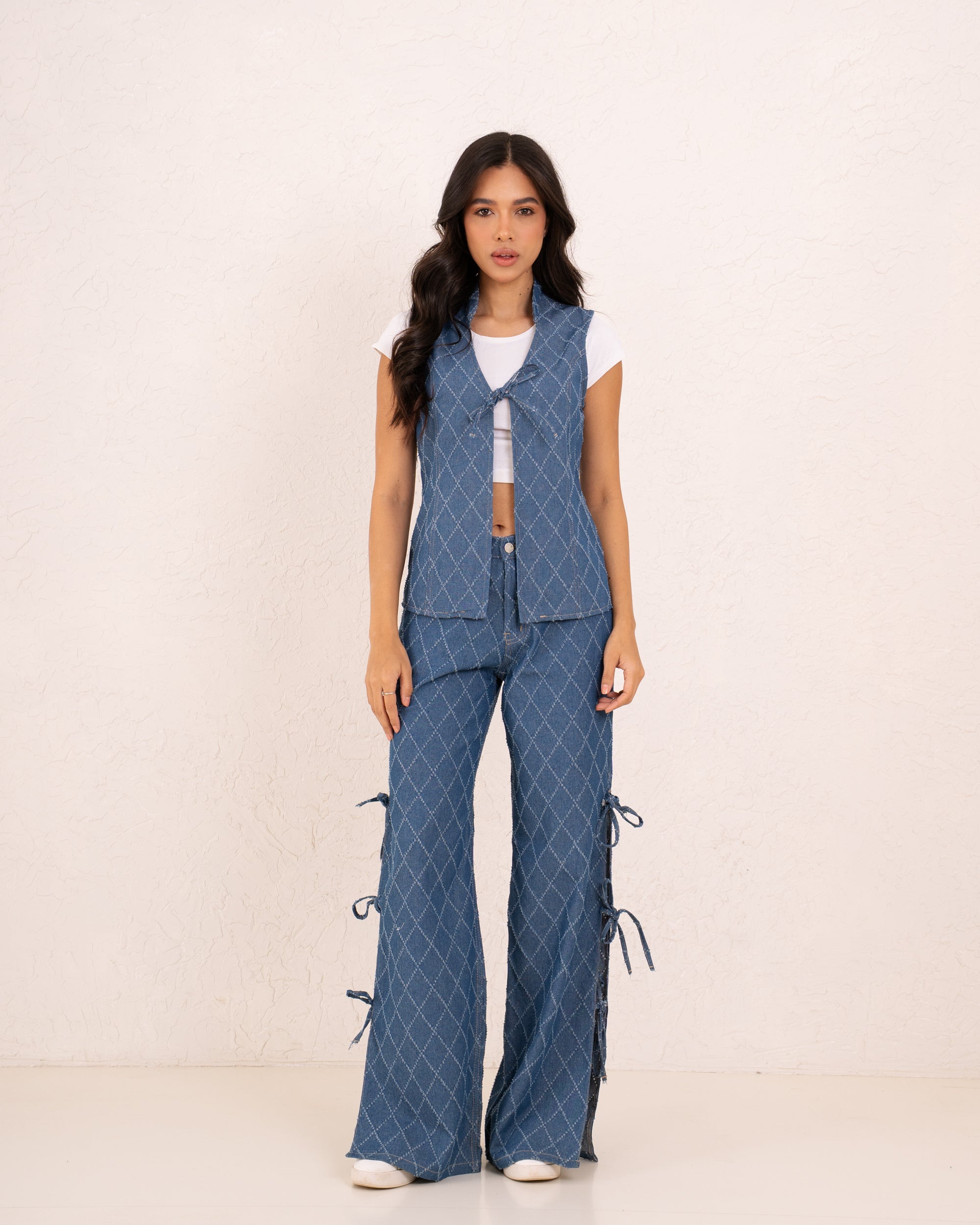 Denim tie up vest