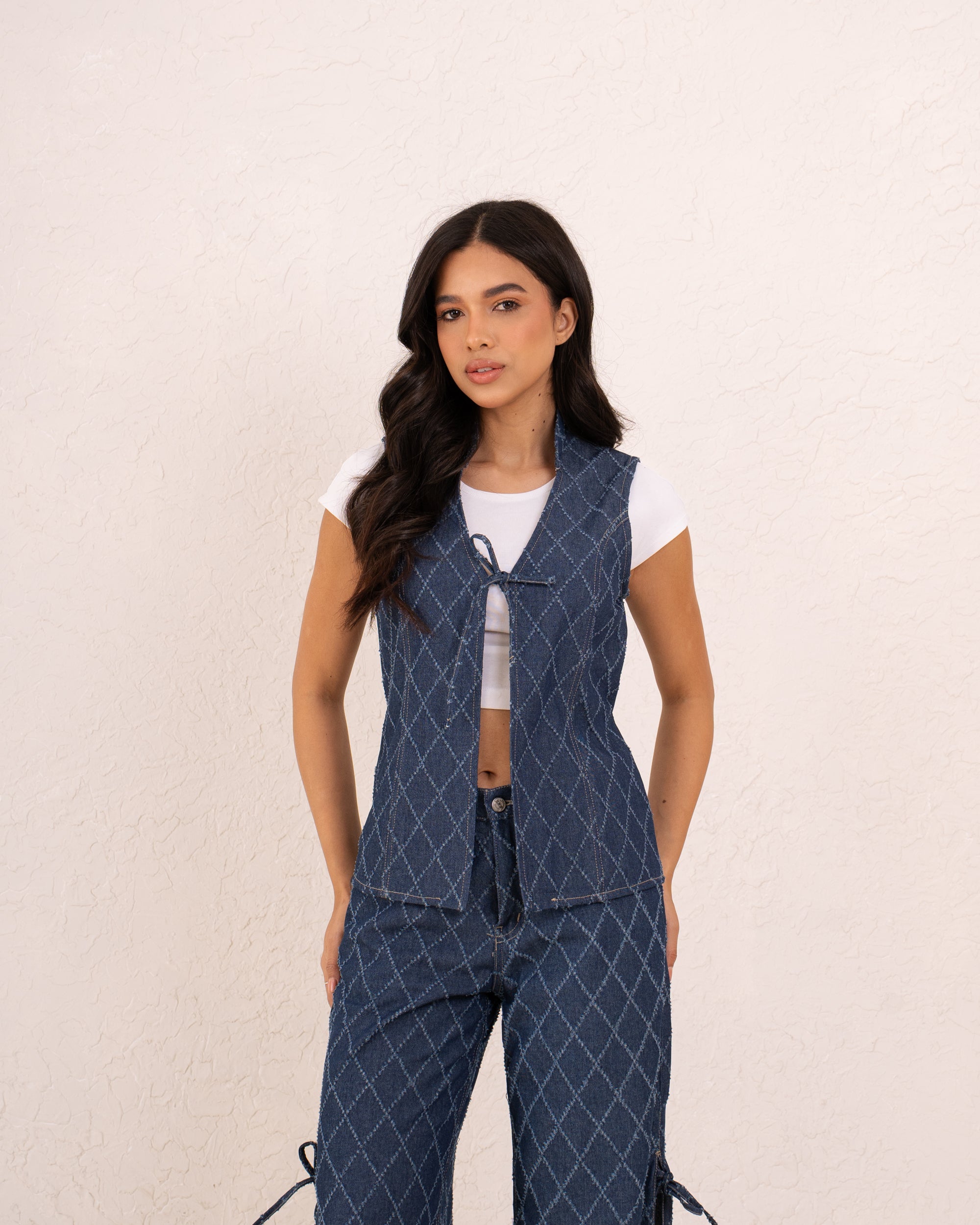 Denim tie up vest