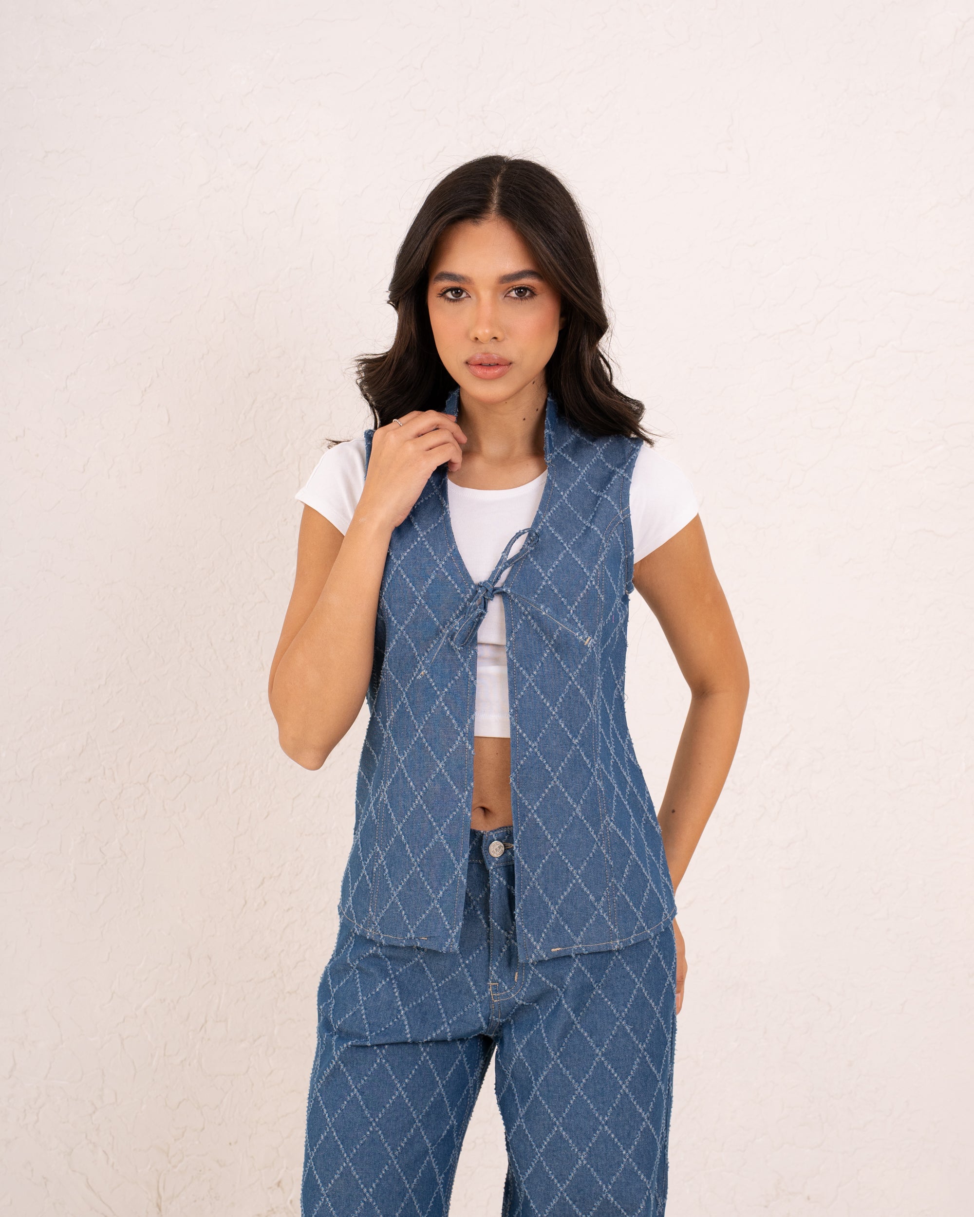 Denim tie up vest