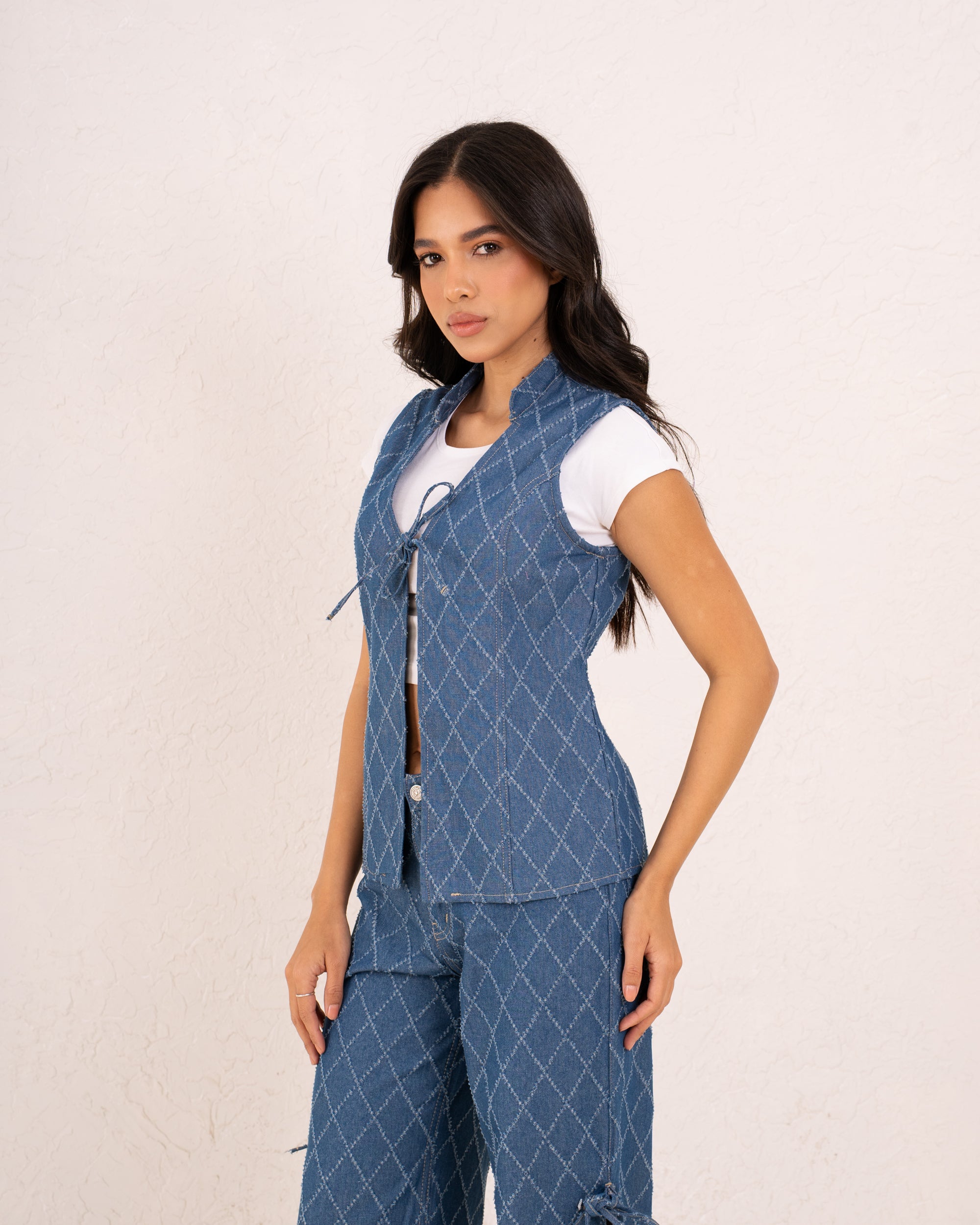 Denim tie up vest