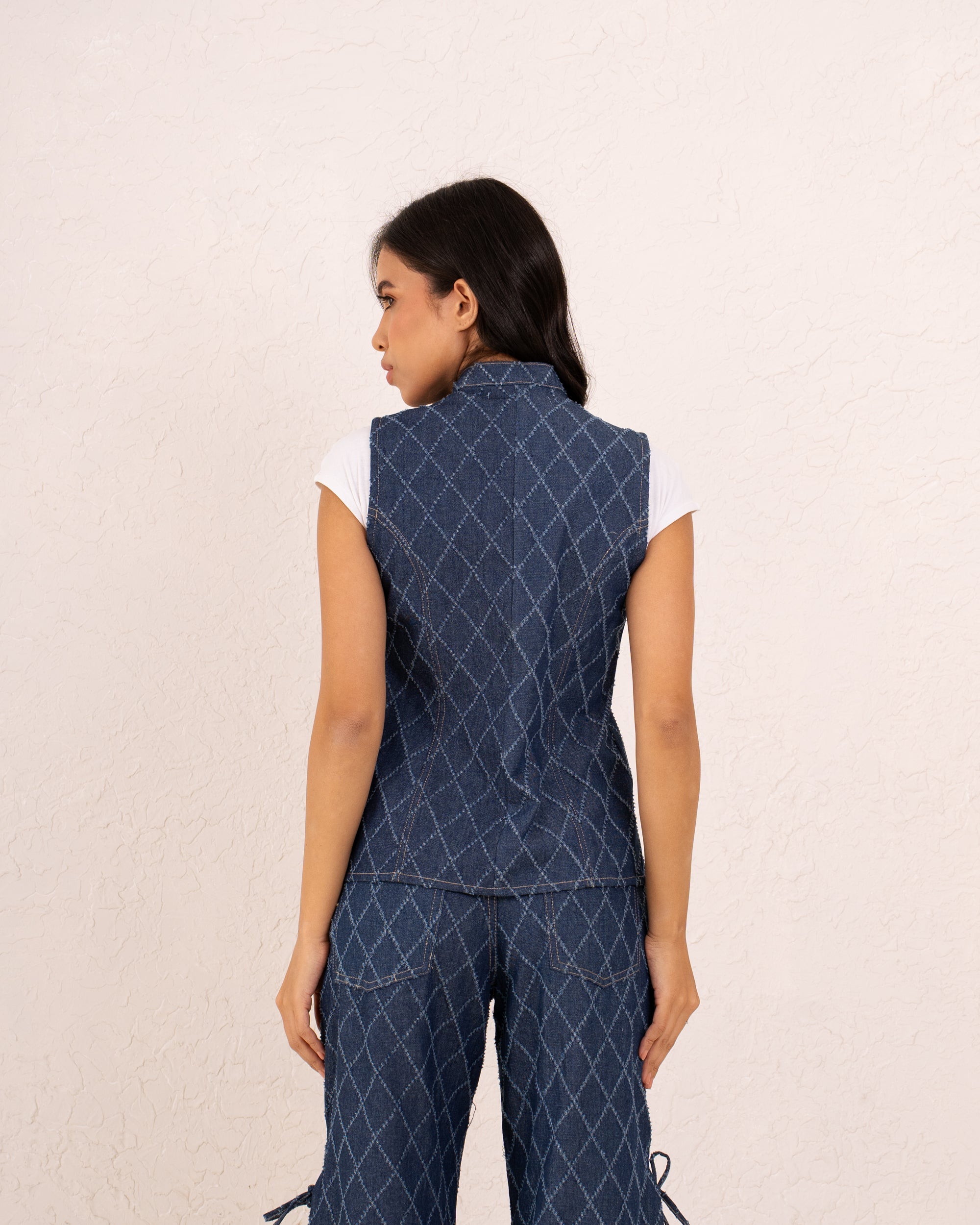 Denim tie up vest