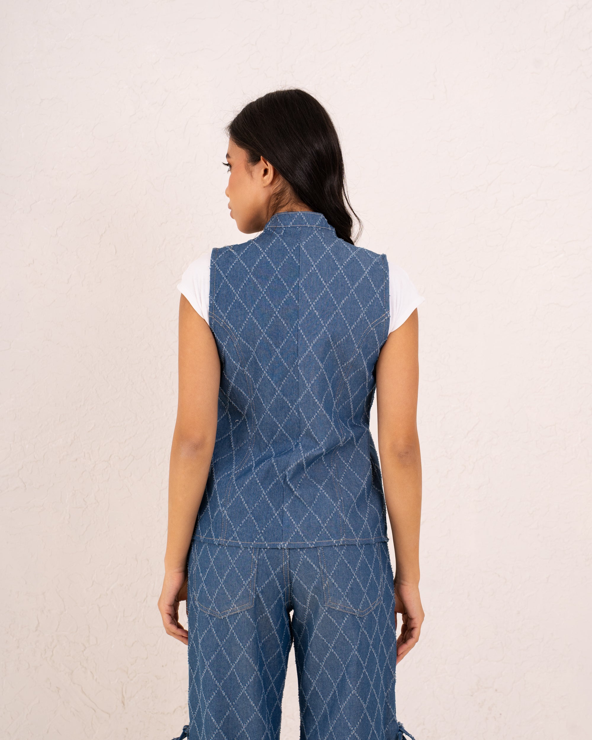 Denim tie up vest