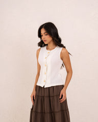 Women gold button textured