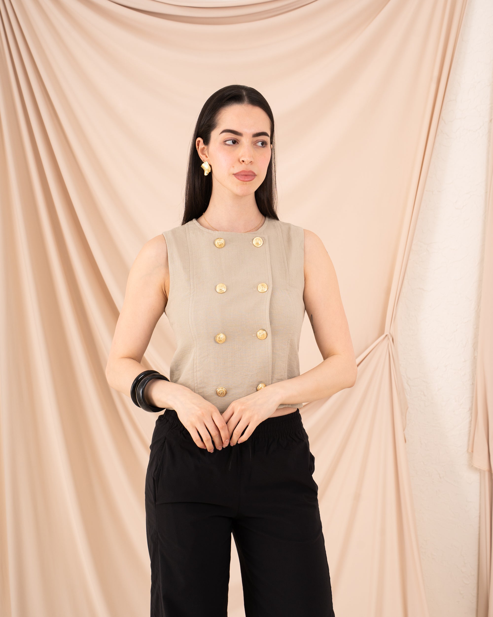 Women Sleeveless Linen Vest