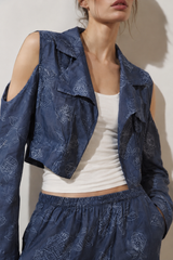 Women jacquard denim open
